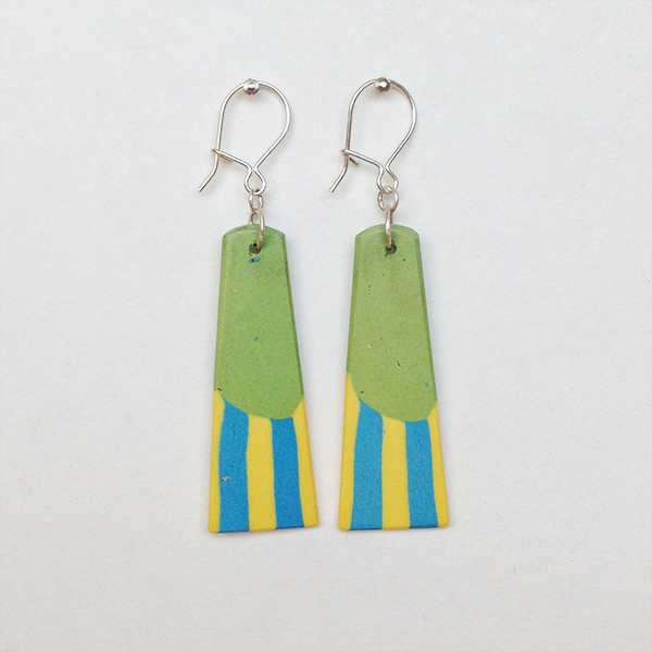 Lime green and yellow and turquoise earrings.