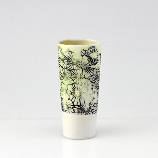 10 cm by 4 cm - Daisy Vase in Soft Green and Black